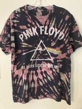 Pink Floyd Tie-Dye T-Shirt Dark Side Of The Moon Graphic Large Black Pink Cotton